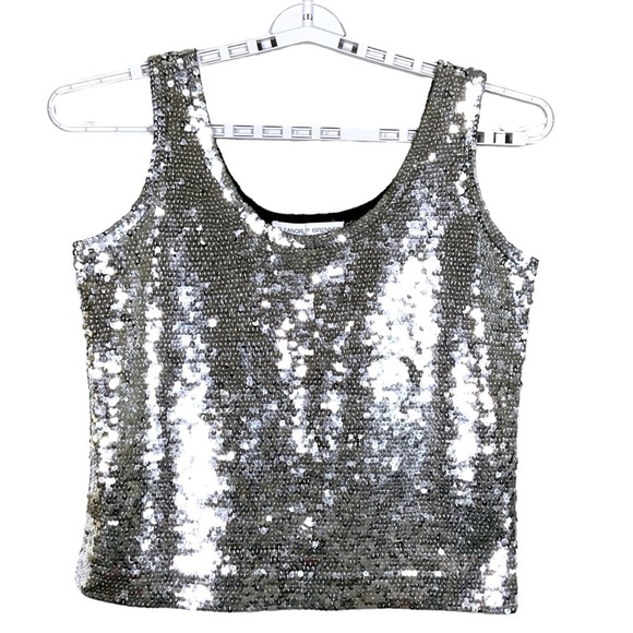 Eleanor P Brenner Sequin Tank Sparkling Scoop Neck Top Sleeveless Women Silver M - Picture 1 of 15